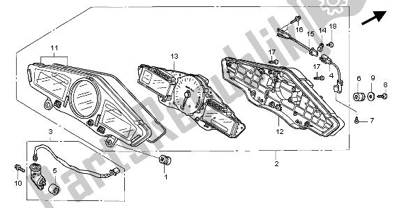 All parts for the Meter (kmh) of the Honda VFR 800 2002