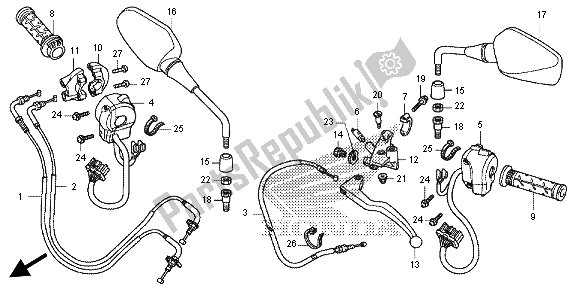 All parts for the Handle Lever & Switch Cable of the Honda NC 700S 2012