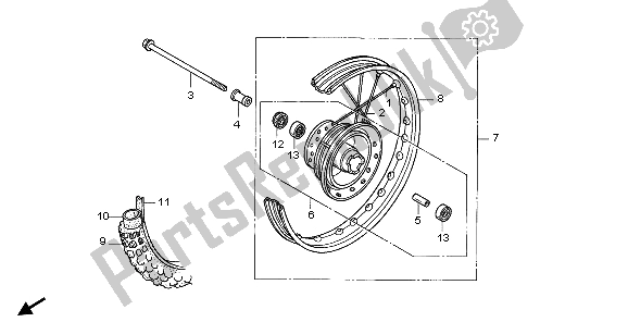 All parts for the Front Wheel of the Honda XR 70R 1998