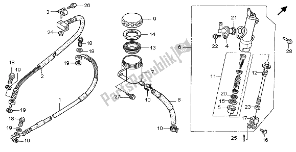 All parts for the Rear Brake Master Cylinder of the Honda XL 1000V 2002