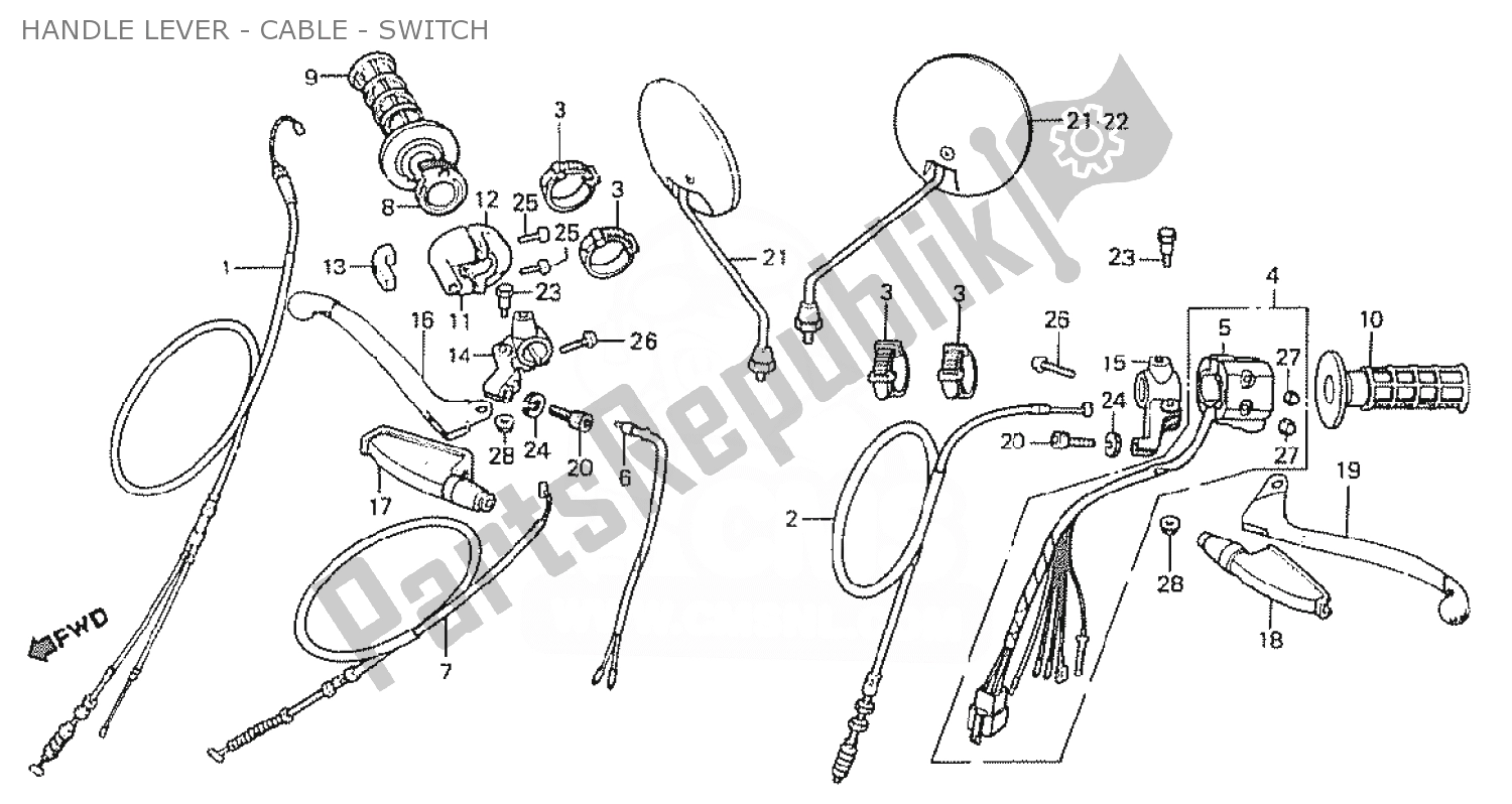 Alle onderdelen voor de Handle Lever - Cable - Switch van de Honda MTX 50 1985