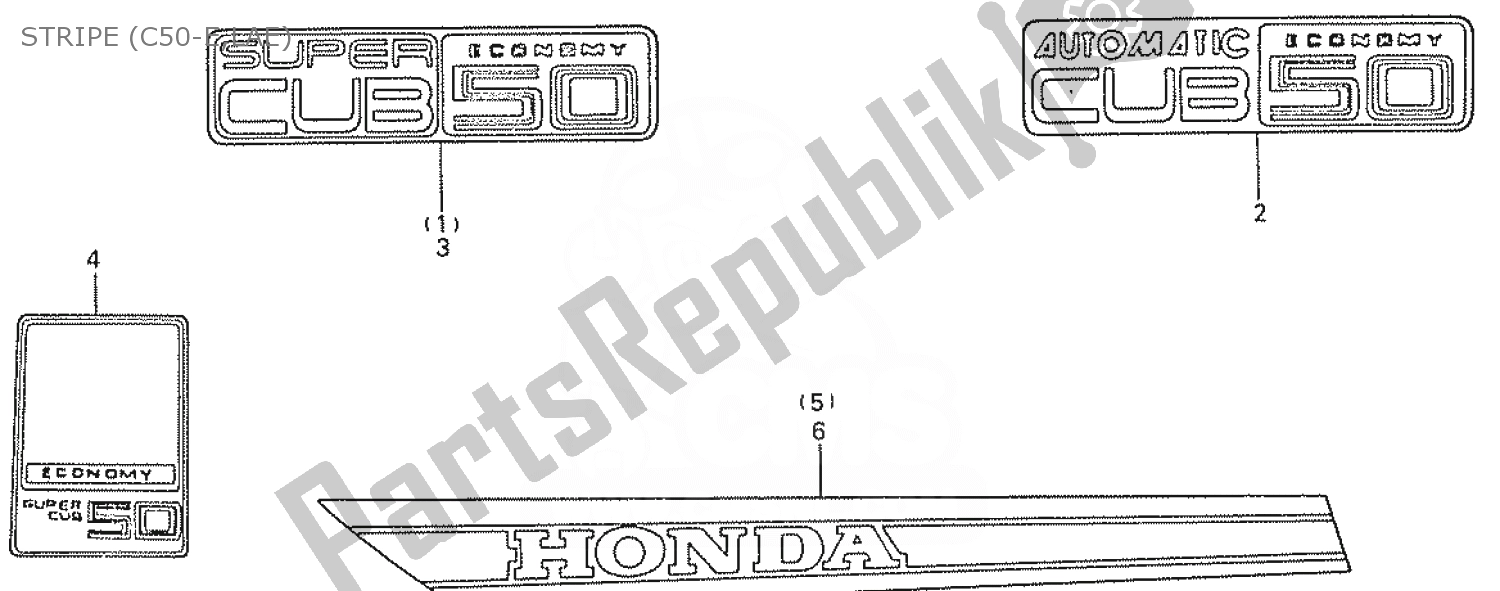 All parts for the Stripe (c50-e,lae) of the Honda C 50 CUB 1984