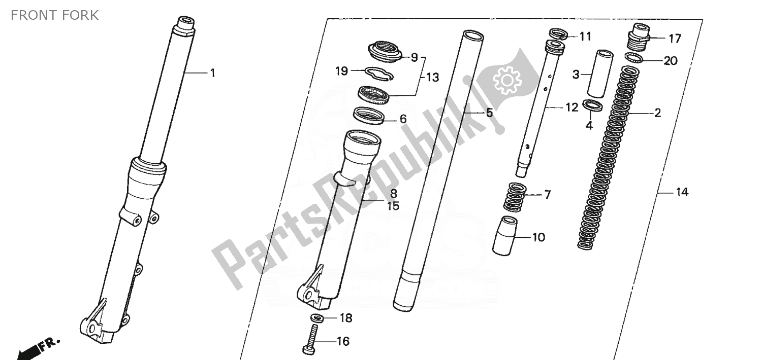 All parts for the Front Fork of the Honda NSR 50 1993