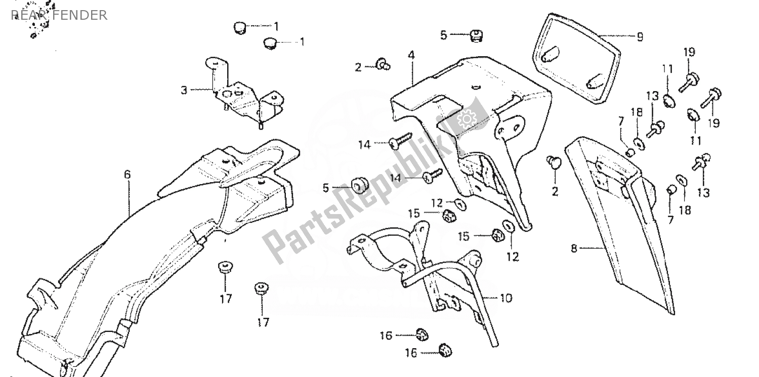 Tutte le parti per il Parafango Posteriore del Honda MT 50 1980