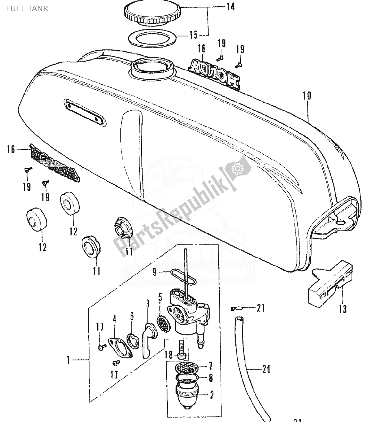 Alle onderdelen voor de Benzinetank van de Honda SS 50 1950 - 2023