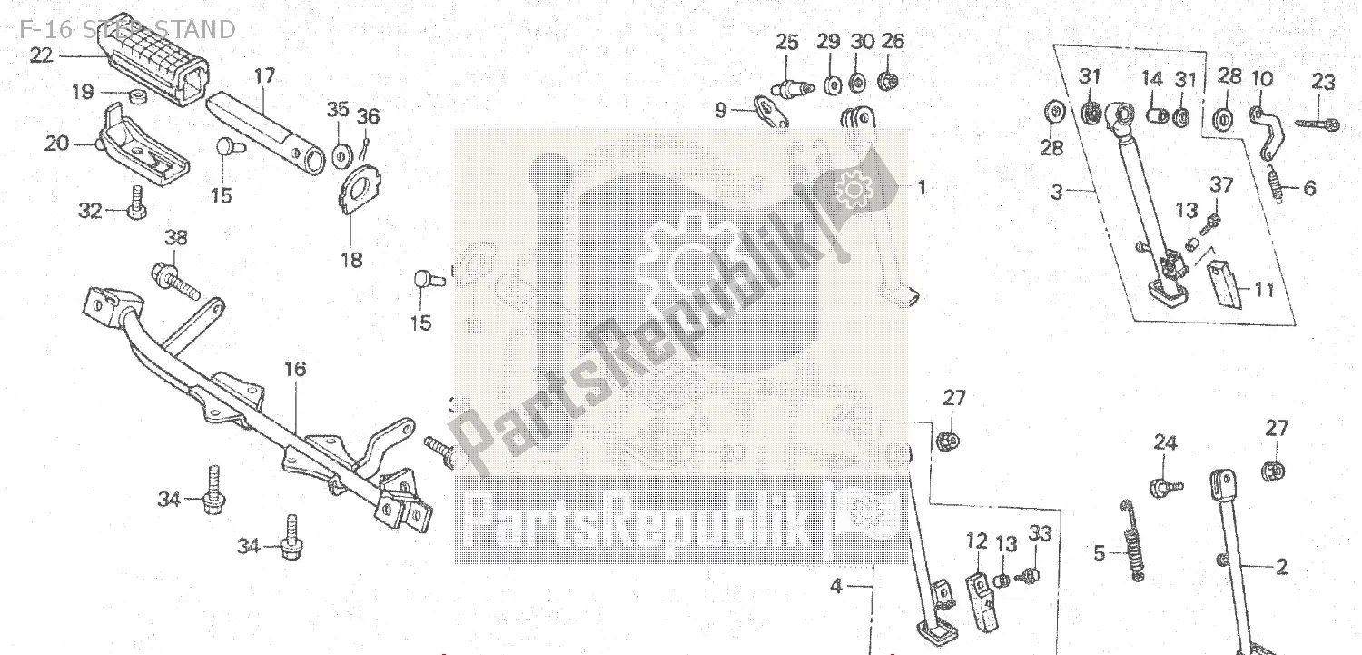 All parts for the F-16 Step-stand of the Honda ZB 50 Monkey R 1988