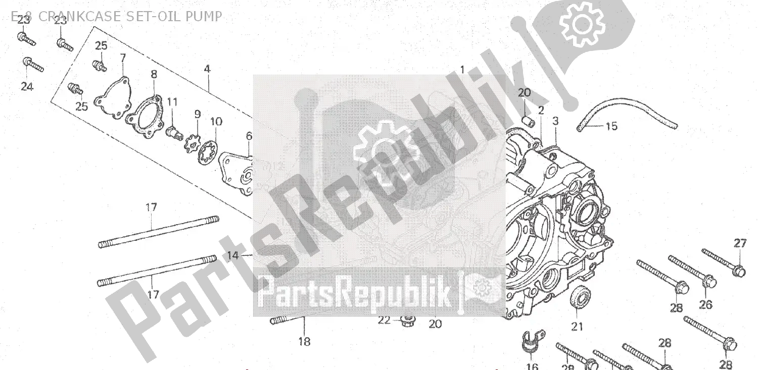 All parts for the E-8 Crankcase Set-oil Pump of the Honda ZB 50 Monkey R 1988