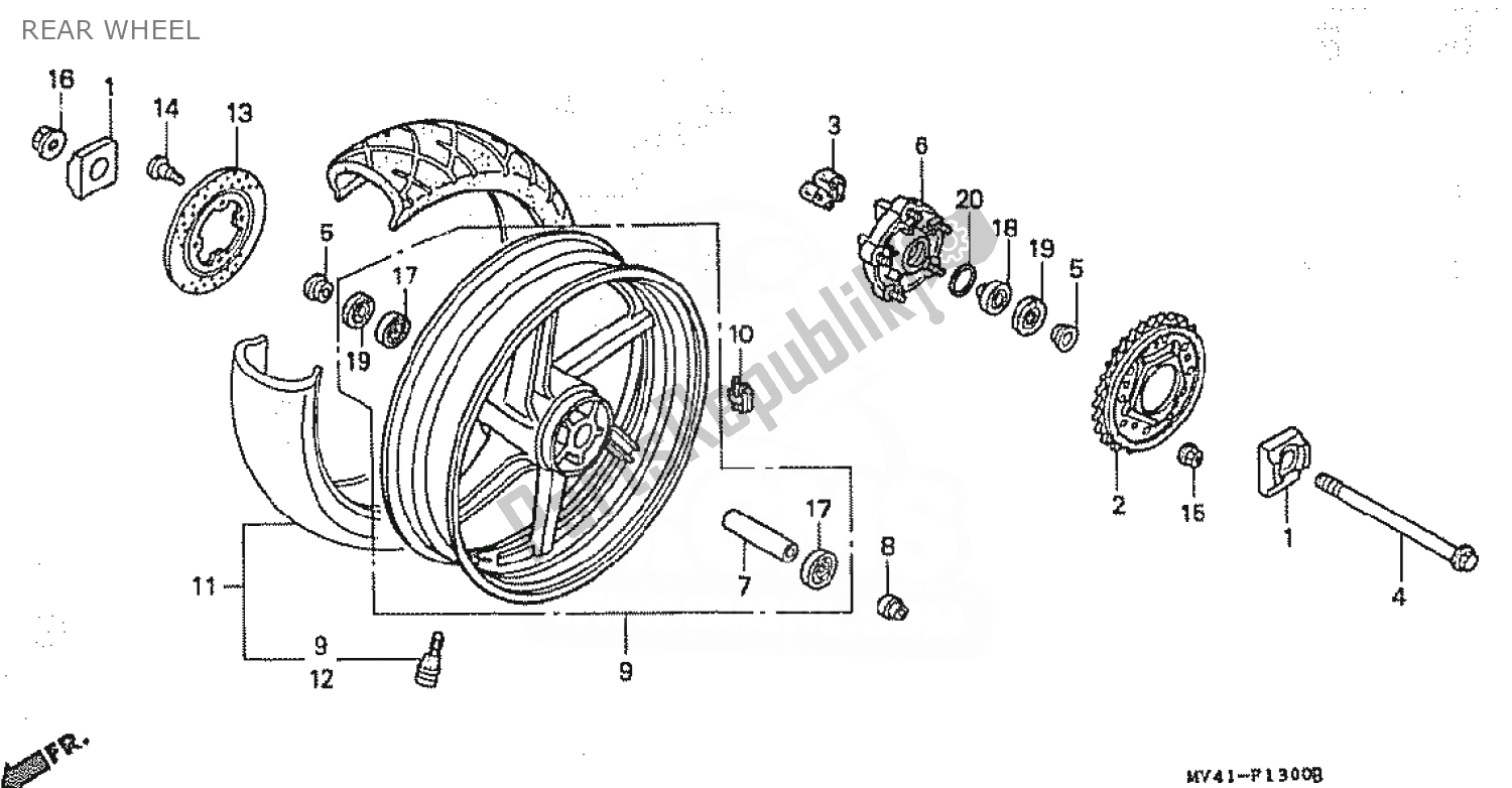 All parts for the Rear Wheel of the Honda CBR 400 RR 1990