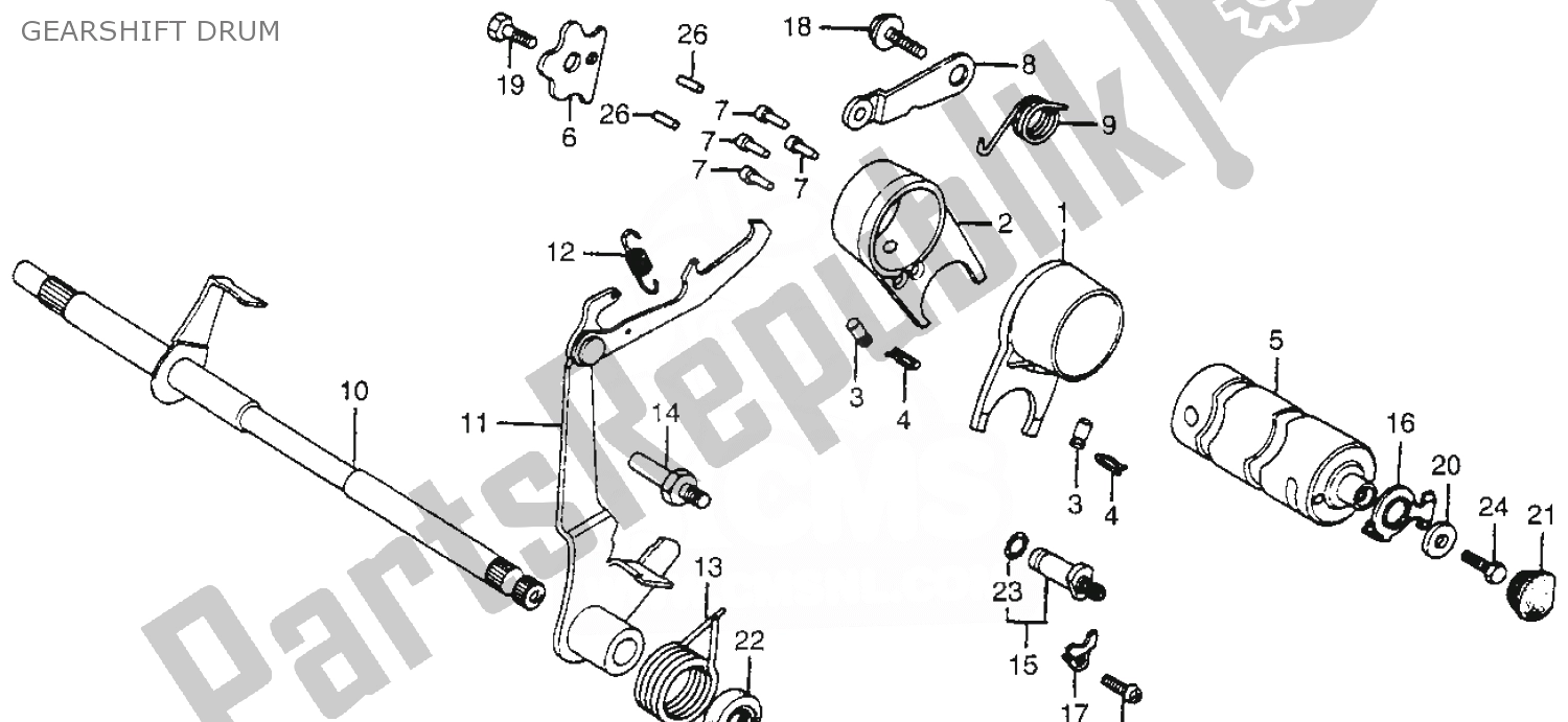 All parts for the Gearshift Drum of the Honda CT 70 Trail 1981