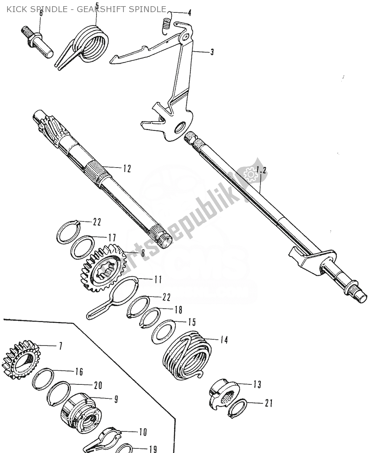 Toutes les pièces pour le Kick Spindle - Gearshift Spindle du Honda C 50 CUB 1969