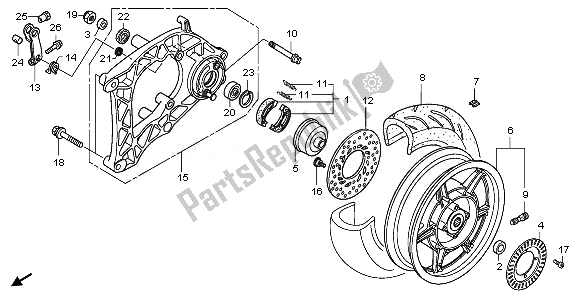 All parts for the Rear Wheel & Swingarm of the Honda NSS 250A 2011