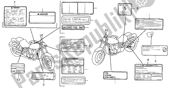 All parts for the Caution Label of the Honda VT 1100C2 1995