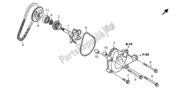 All parts for the Water Pump of the Honda XL 1000 VA 2008