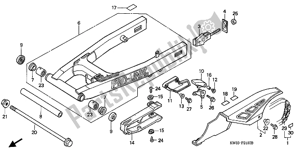 All parts for the Swingarm & Chain Case of the Honda NX 250 1993