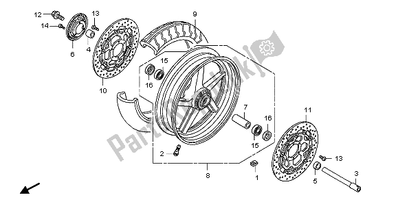 All parts for the Front Wheel of the Honda CB 1300A 2007