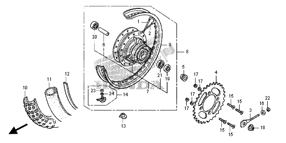 All parts for the Rear Wheel of the Honda CRF 125F SW 2014