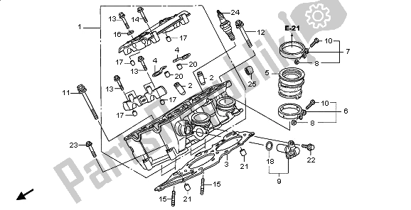 Alle onderdelen voor de Rechter Cilinderkop van de Honda ST 1300A 2006
