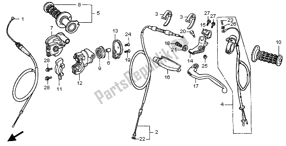 Todas las partes para Manejar Palanca E Interruptor Y Cable de Honda CR 500R 2000