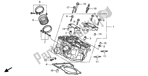 All parts for the Cylinder Head (rear) of the Honda XL 1000V 2002