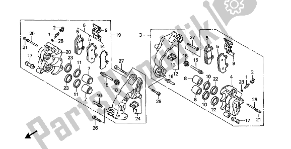 All parts for the Front Brake Caliper of the Honda GL 1500 1990