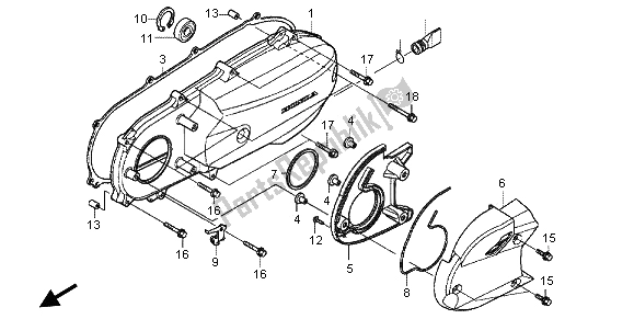 All parts for the Left Side Cover of the Honda WW 125 2013