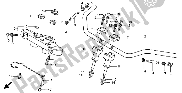 Alle onderdelen voor de Handvatpijp & Hoogste Brug van de Honda VT 750C2 1998