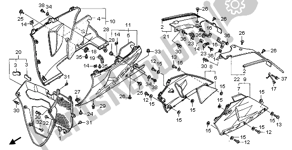 All parts for the Lower Cowl of the Honda RVF 750R 1996