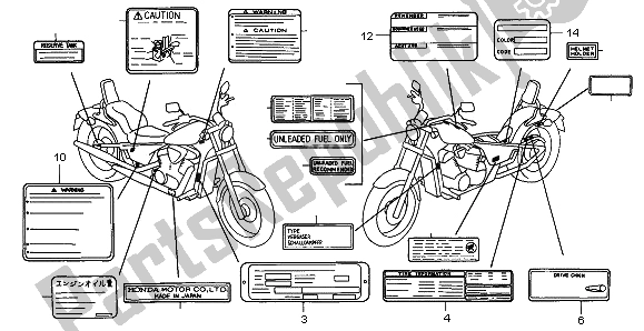 All parts for the Caution Label of the Honda VT 600C 1996