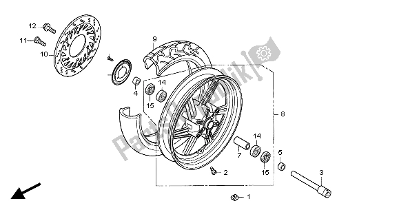 All parts for the Front Wheel of the Honda CBF 500 2004