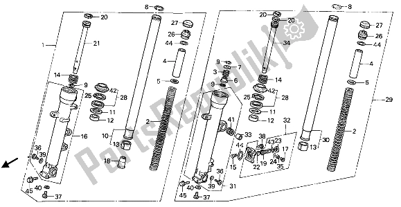 All parts for the Front Fork of the Honda CBR 1000F 1988