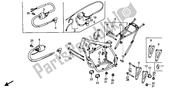 Todas las partes para Cuerpo Del Bastidor Y Bobina De Encendido de Honda CR 125R 1988