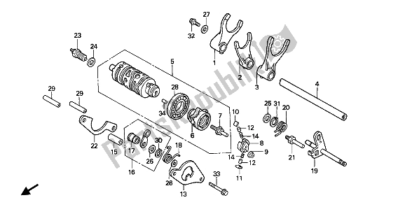 All parts for the Gearshift Drum of the Honda VFR 400R3 1991