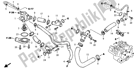 All parts for the Water Hose of the Honda VFR 800X 2013