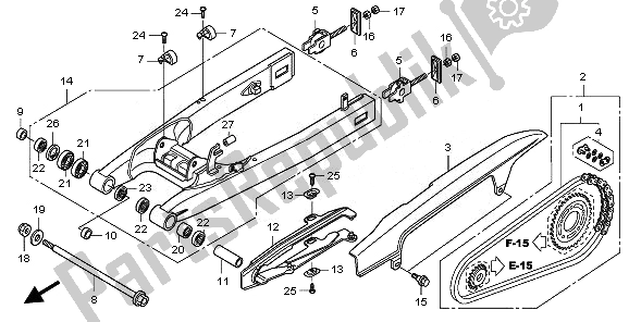 All parts for the Swingarm of the Honda CBF 1000A 2008