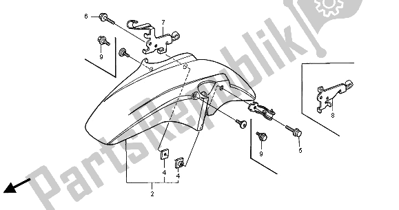 All parts for the Front Fender of the Honda CB 600F2 Hornet 2001