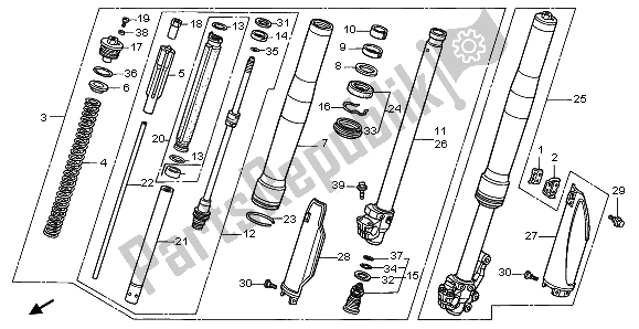 All parts for the Front Fork of the Honda CR 125R 2000