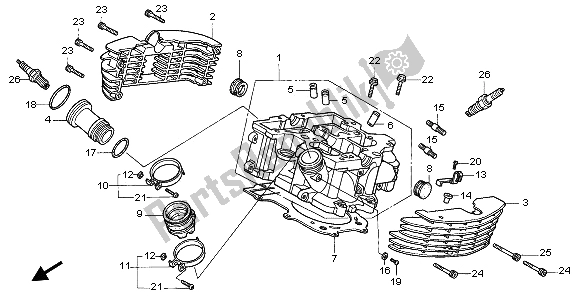 All parts for the Cylinder Head (rear) of the Honda VT 1100C2 1995