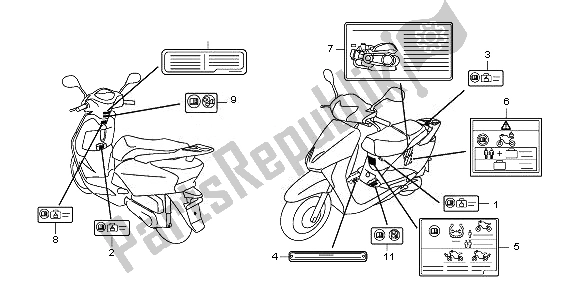 Toutes les pièces pour le étiquette D'avertissement du Honda NHX 110 WH 2011