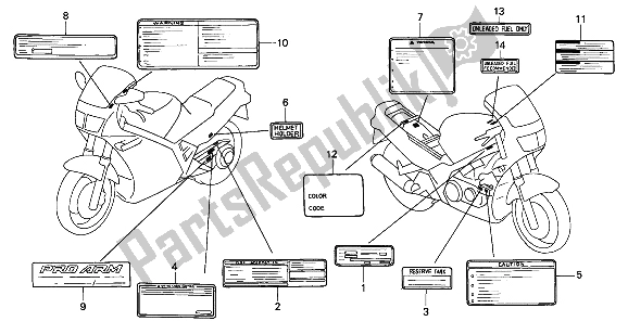 Wszystkie części do Etykieta Ostrzegawcza Honda VFR 750F 1993