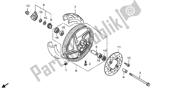 All parts for the Front Wheel of the Honda SH 150S 2007