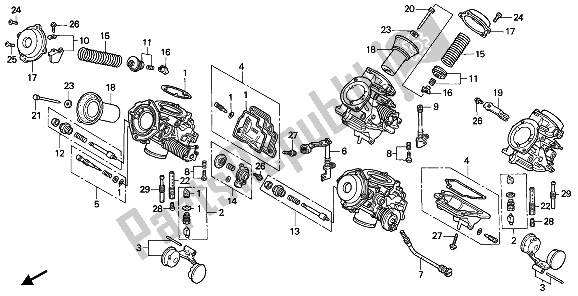 All parts for the Carburetor (component Parts) of the Honda VFR 750F 1992