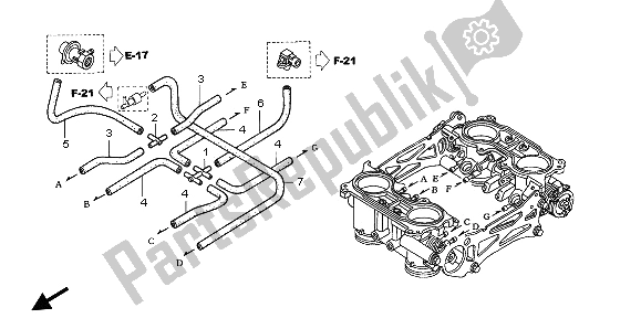 All parts for the Throttle Body (tubing) of the Honda VFR 800A 2002