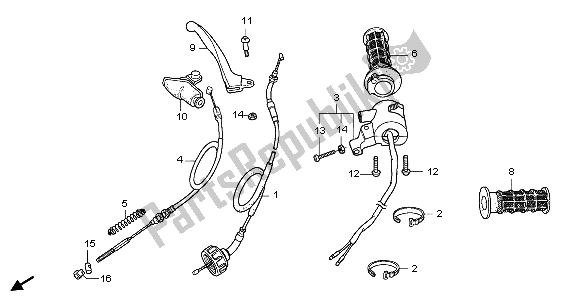 All parts for the Handle Lever & Switch & Cable of the Honda CRF 50F 2007