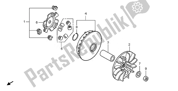 All parts for the Drive Face of the Honda FES 125A 2010