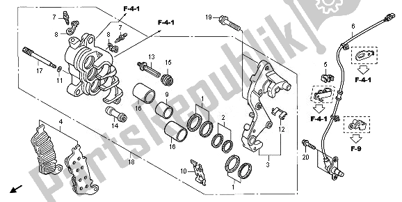 All parts for the R. Front Brake Caliper of the Honda CB 1000 RA 2010