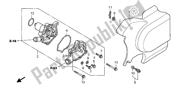 All parts for the Water Pump & Left Rear Cover of the Honda VT 750C2 2007