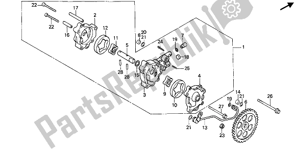 All parts for the Oil Pump of the Honda XBR 500S 1988