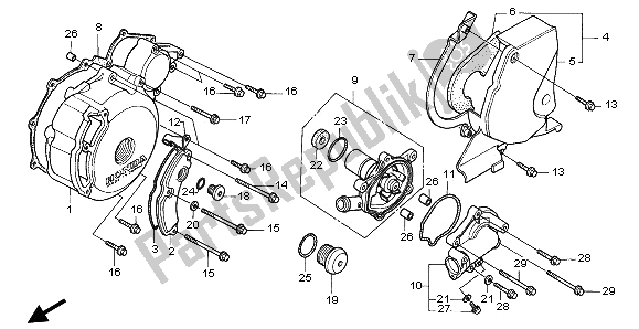 All parts for the Left Crankcase & Cover Water Pump of the Honda XRV 750 Africa Twin 1996