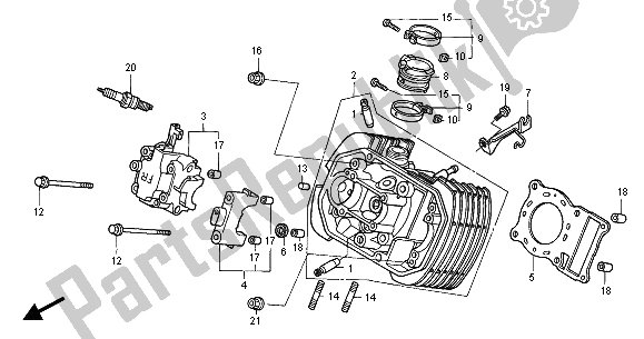 Alle onderdelen voor de Cilinderkop (voorzijde) van de Honda VT 125C2 2000