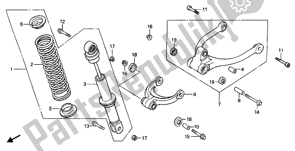 All parts for the Rear Cushion of the Honda CB 125 TD 1988